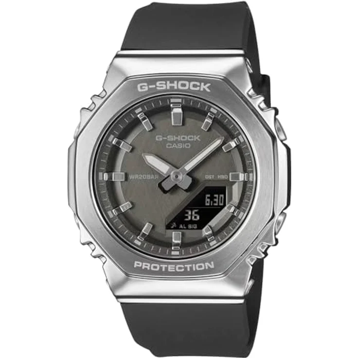 Casio G-Shock GM-S2110-1A1ER, Analog-Digitaluhr für Herren, Edelstahlgehäuse Silber, schwarzes Harzarmband, wasserdicht bis 20 bar – Bild 2