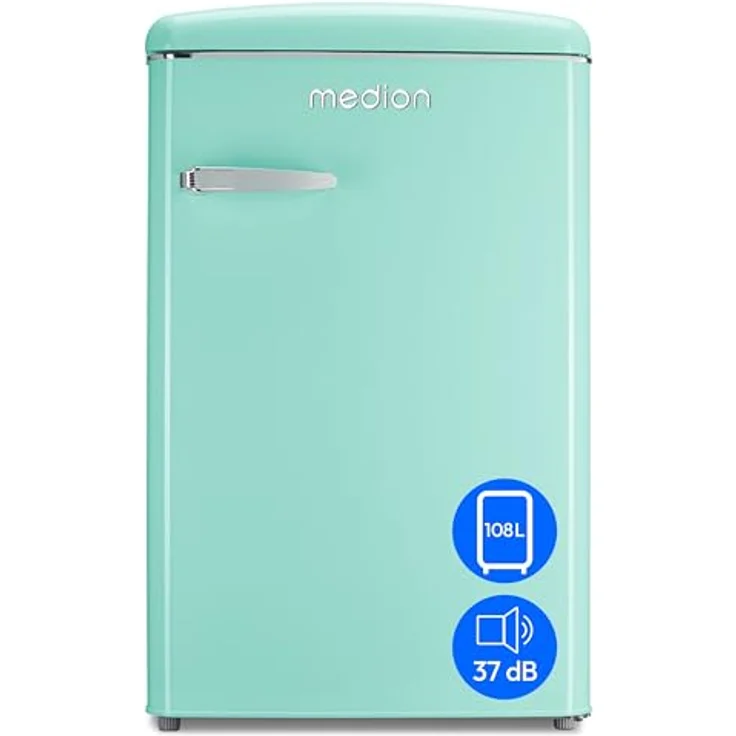 MEDION Retro Kühl-Gefrierkombination (95L Kühlschrank, 13L 4 Sterne Gefrierfach, 108 Liter Nutzinhalt, LED Innenbeleuchtung, MD 37790) Miinty Green – Bild 1