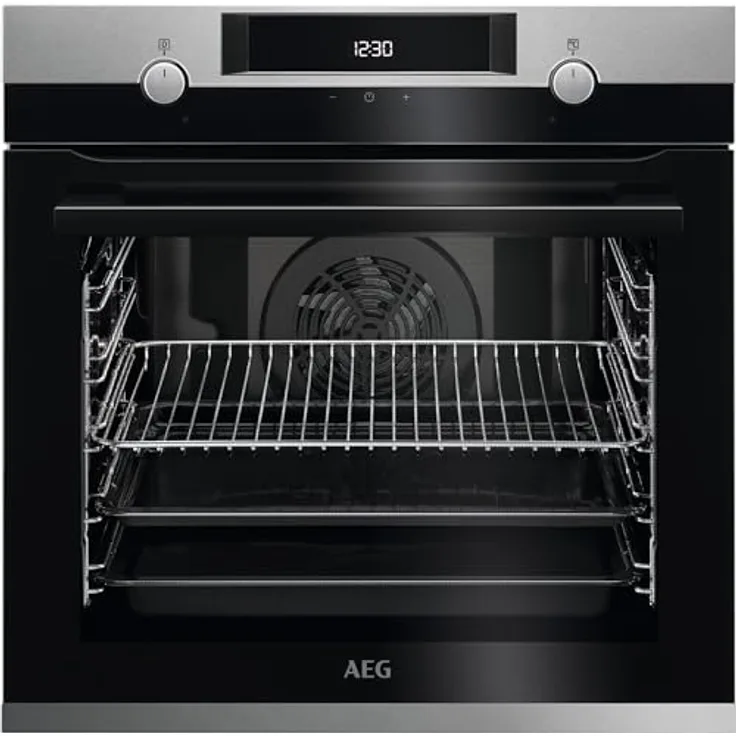 AEG BEE43502BM Einbau-Backofen Edelstahl mit Antifingerprint, Ringheißluft, gleichmäßige Garergebnisse auf 3 Ebenen, Reinigung mit Wasserdampf, A+, Elektronikuhr mit Timerfunktion