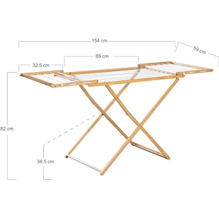 en.casa Wäscheständer, »Fakala« 154 x 59 x 82 cm Bambus, platzsparend zusammenklappbar, natur/weiß – Bild 5