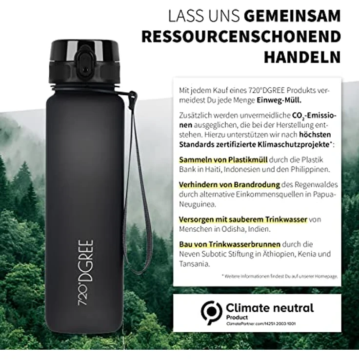 Trinkflasche Wasserflasche Fruchteinsatz 0,65L - BPA-Frei uberBottle 720 DGREE onyx black – Bild 4