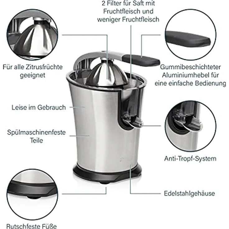 Princess Master Juicer Pro, Edelstahl Presskegel, 300 W Motor, Rostfreier Edelstahl, 201860 – Bild 6