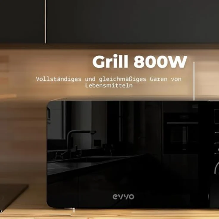 EVVO Mikrowelle M20, 20 Liter mit Grillfunktion und digitalem Touch-Display, schwarz – Bild 3