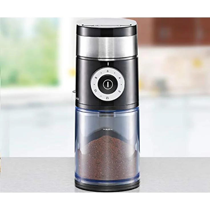 ROMMELSBACHER Kaffeemühle EKM 200 – aromaschonendes Scheibenmahlwerk, Mahlgrad einstellbar von grob bis fein, 2-12 Portionen, Füllmenge Bohnenbehälter 250 g, 110 Watt, schwarz – Bild 4