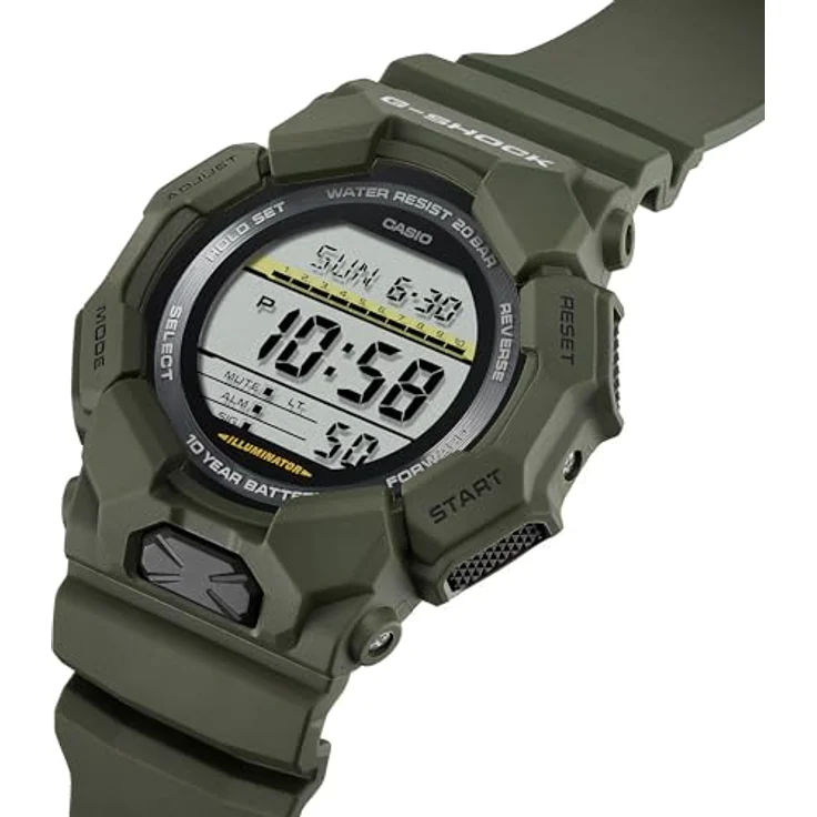 Casio G-Shock Classic Digital-Herrenuhr Khakigrün GD-010-3ER, Kunststoffarmband in grün, silbernes Zifferblatt – Bild 3