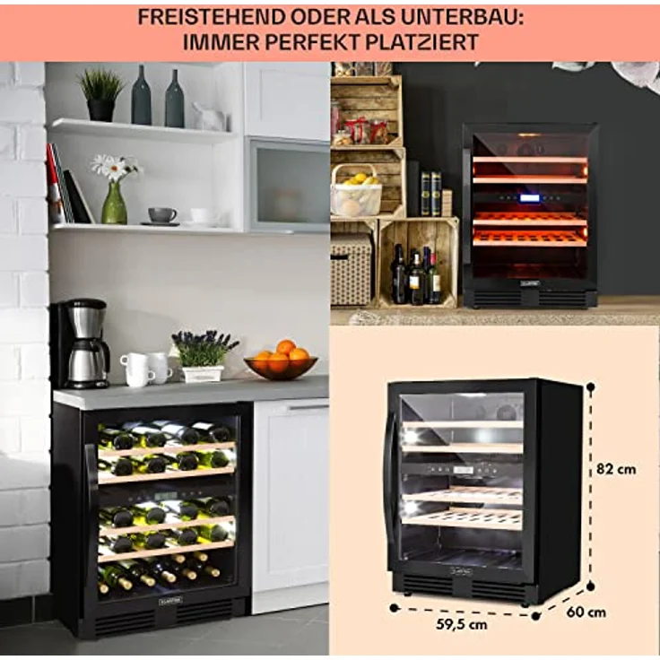 Klarstein Vinovilla 43 Built-In Duo Onyx, Doppelzonen Weinkühlschrank mit 129l für 43 Flaschen, edles Design und dreifarbige Beleuchtung – Bild 5