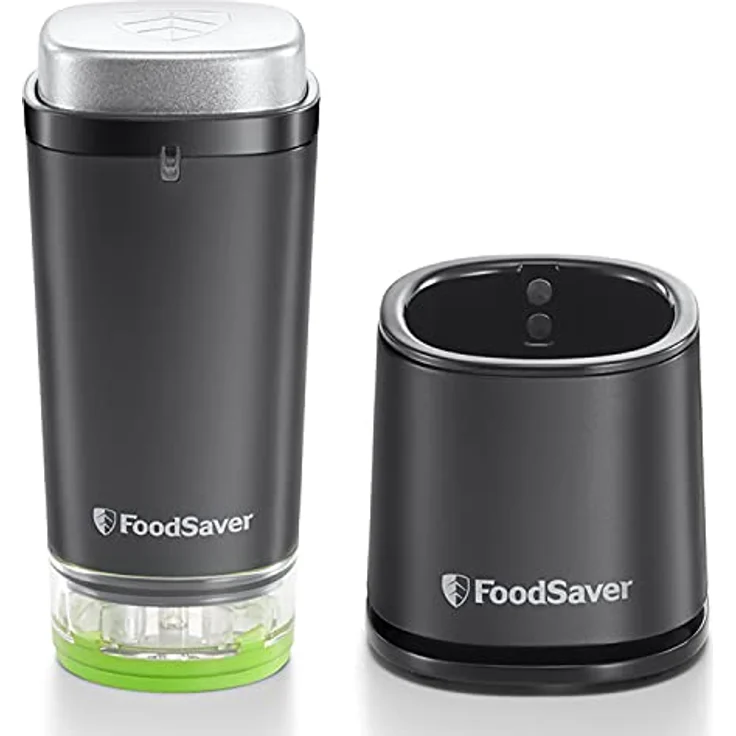 FoodSaver kabelloser Handvakuumierer zum Versiegeln von Lebensmitteln mit Ladestation | Mini Vakuumiergerät mit 1 Behälter zum Einmachen und Marinieren und 5 Frischhalte-Vakuumierbeuteln [VS1199X] – Bild 1
