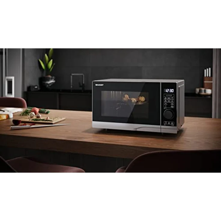 Sharp YC-PG204AE-S Mikrowelle mit Grill, Standgerät, 20 Liter Garraum, 700 Watt, Drehregler, silber, schwarz – Bild 2