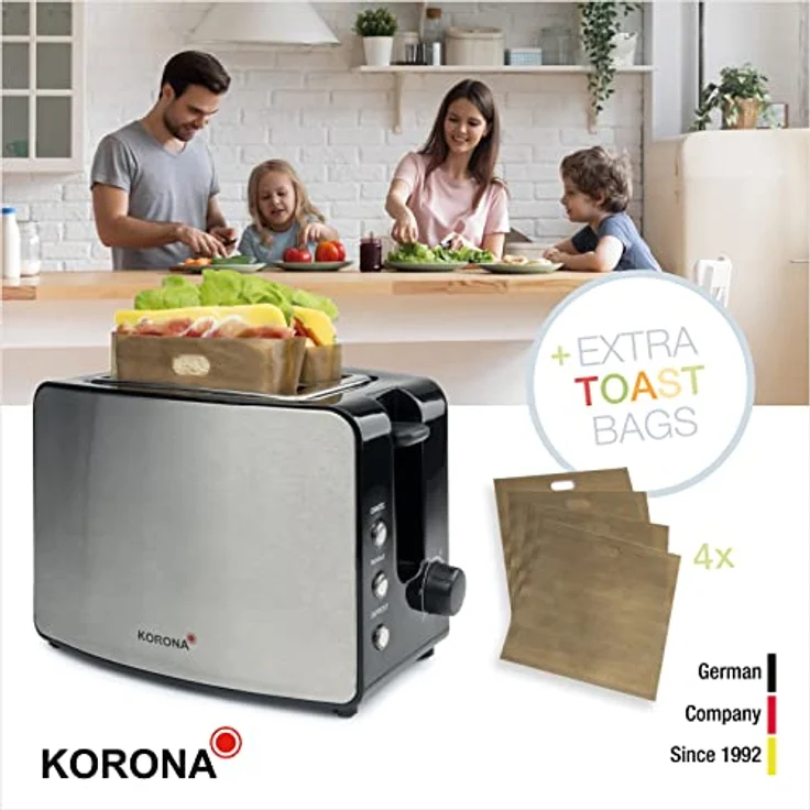 KORONA Toaster 21250 2-Schlitz-Toaster, 850 Watt, extra große Röstschlitze, ideal für American Toasts, Aufwärmen, Auftauen, silber – Bild 2
