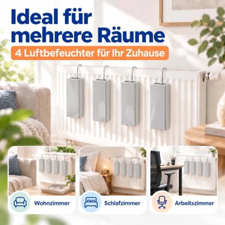 relaxdays Luftbefeuchter Heizung 4er Set, 0.4 l Wassertank, passive Feuchtigkeitsabgabe, Hellgrau – Bild 6