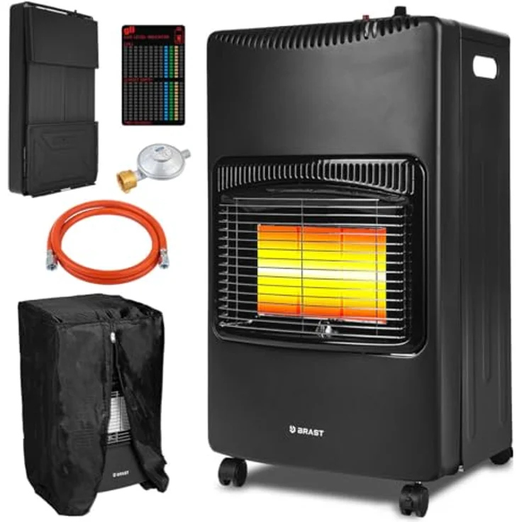 BRAST Gasheizer Keramik Vulkan, 4200W mobile Gasheizung mit 3 Heizstufen, Schutzhülle, Druckminderer, klappbar für Gasflaschen bis 15kg – Bild 1