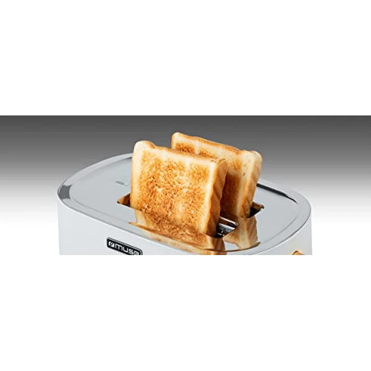 Muse Edelstahl-toaster im weißen retro Design, analoge Anzeige, beleuchtete Tasten, 6 Bräungsstufen, 2 Scheiben, MS-130 W, Vintage Look, mit Krümelschublade – Bild 5