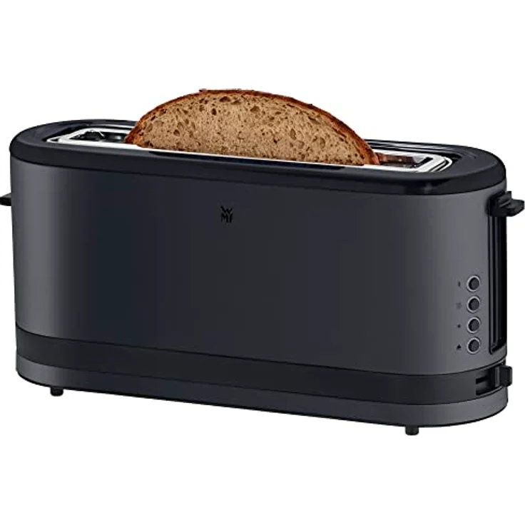 WMF Küchenminis Langschlitztoaster 2 Scheiben mit Brötchenaufsatz, Toaster schmal, XXL, Bagel-Funktion, 7 Bräunungsstufen, 900W, Toaster edelstahl matt, schwarz – Bild 2