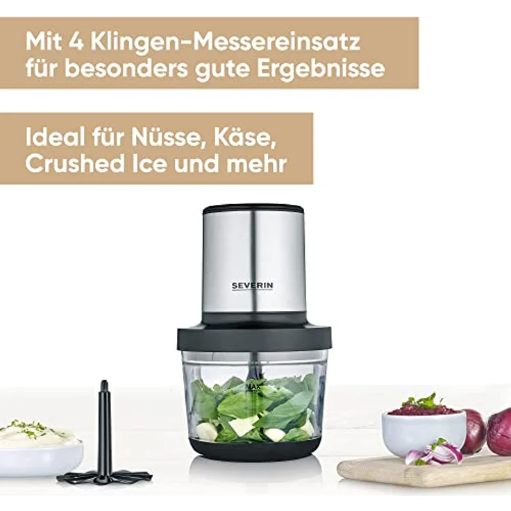 SEVERIN Universalzerkleinerer, Multizerkleinerer für grobes und feines Zerkleinern, Zerkleinerer für Crushed Ice, Käse, Nüsse und mehr, matt-schwarz/Edelstahl-gebürstet, KM 3867 – Bild 2