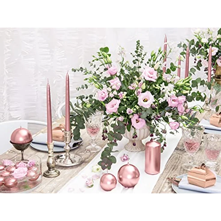 PartyDeco Metallisierte Kegelkerze rosegold 24cm 10 Stk. Hochzeit Geburtstag Junggesellenabschied Heiligabend Silvester Karneval – Bild 3