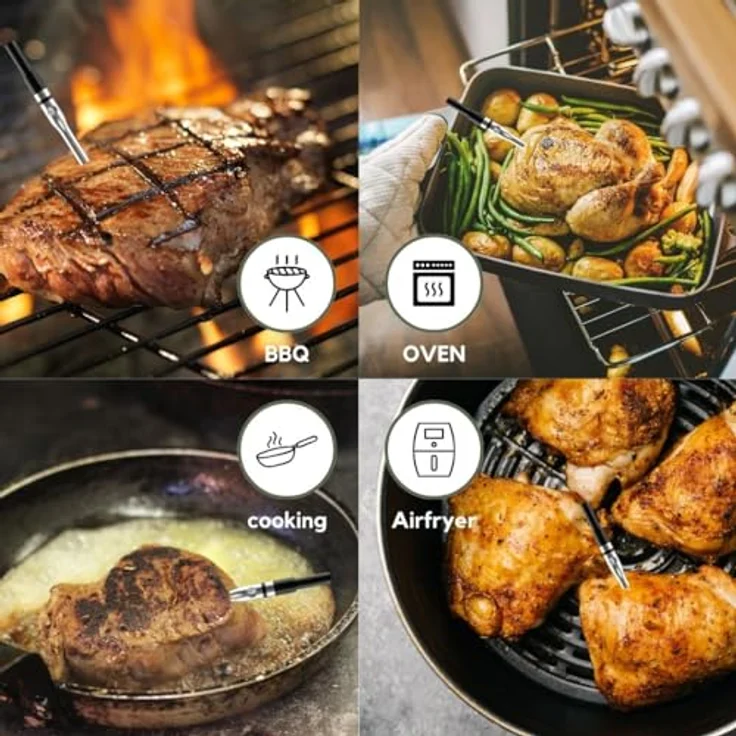 HerQs Double Max Grillthermometer, Digitales Bluetooth Fleischthermometer, Mit App und Temperaturalarm bis zu 300°C, 170m Bluetooth Meater - Für Grill, Ofen, Pfanne, Heißluftfritteuse - 2 Sonden – Bild 5