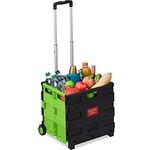 Relaxdays Einkaufstrolley klappbar, Teleskop-Griff, 2 Gummi Rollen, bis 35 kg, Shopping Trolley, Aluminium, ABS, grün