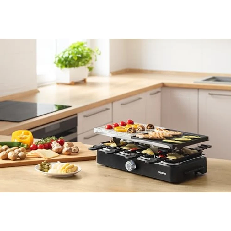 SENCOR Raclette Multifunktionsgerät Leistungsstark 1400W, Raclette 8 Personen, Grill & Griddle, EasyClean, Verstellbare Temperatur – Bild 5