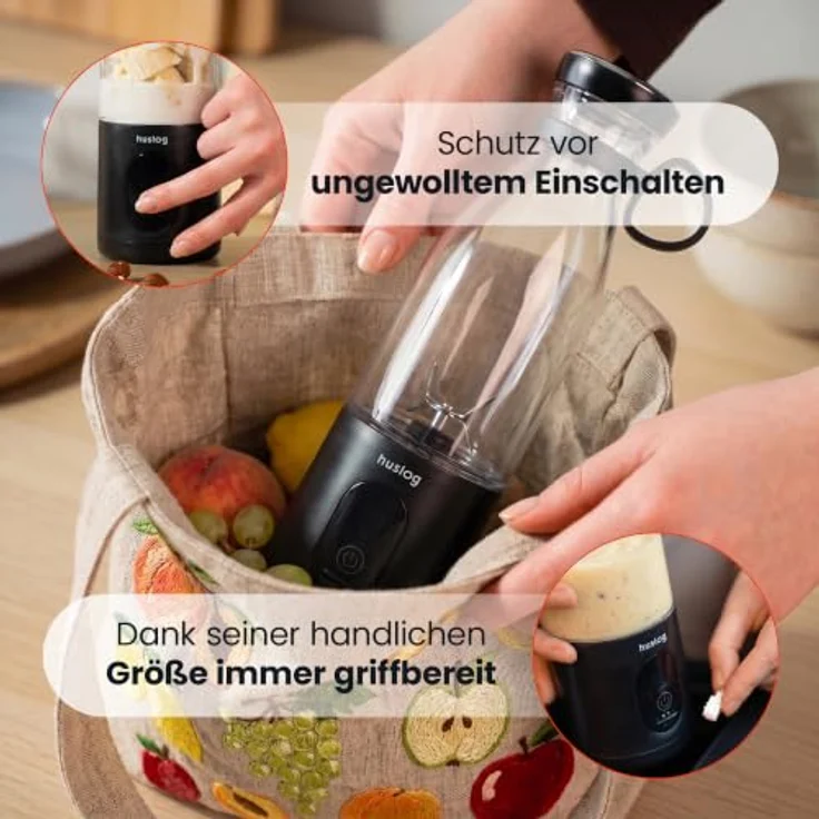 Huslog Tragbarer Kabelloser Standmixer To Go, 315W, 580 ml, USB-C, Schwarz, mit Edelstahlklingen – Bild 6
