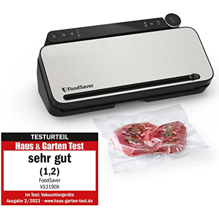 Nital FoodSaver VS3190X Mehrzweck-Vakuumiersystem, Vakuumierer, inkl. 1 Vakuumrolle, 4 Vakuumbeuteln, 4 Vakuum-Verschlussbeutel, edelstahl, schwarz – Bild 2