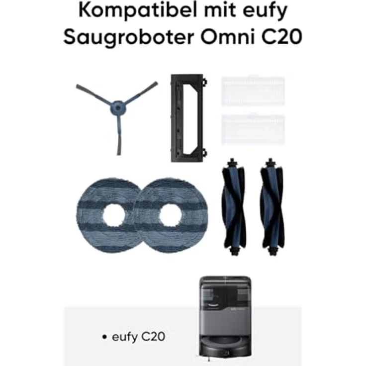 eufy Zubehörset für Saugroboter Omni C20, 2 Seitenbürsten, 2 waschbare Filter, 1 Rollbürste, 1 Bürstenschutz, 2 Wischpads – Bild 4