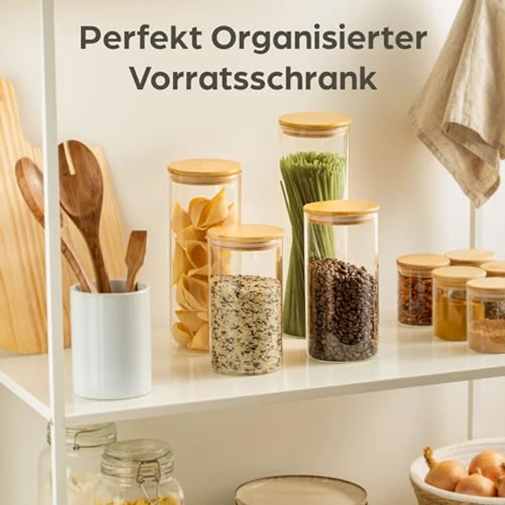 Praknu Vorratsgläser mit Deckel 4er Set - Luftdicht Borosilikatglas Bambusdeckel – Bild 4