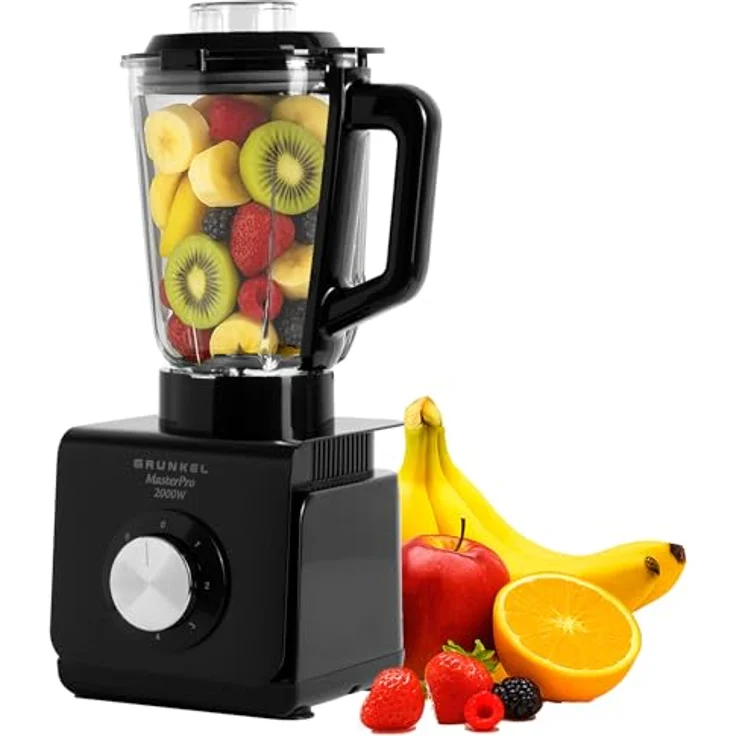 Grunkel BAT-2000 MASTERPRO, Großer Familien-Standmixer mit 2000 W Leistung, 1,5 L Glasbecher, 5 Geschwindigkeitsstufen und Turbo-Funktion – Bild 1