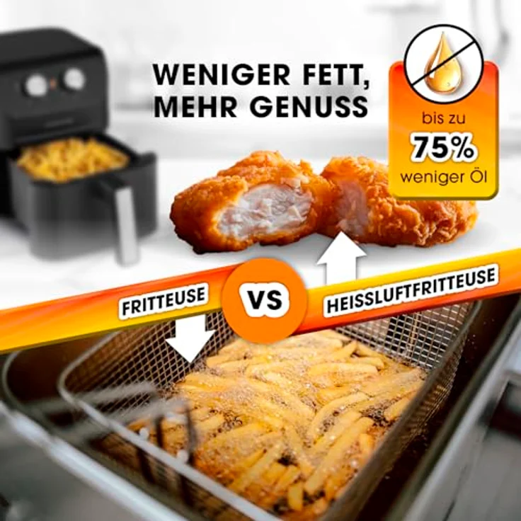 GOURMETmaxx Heißluftfritteuse 4 L | Airfryer mit Timerfunktion & Edelstahl Heizelement | geruchsarm, energiesparend & nahezu ohne Öl | 1400 W – Bild 3