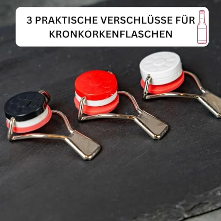 Westmark 3 Flaschen-Hebelverschlüsse, Mit Silikondichtung, Stahl, Rot-Weiß-Schwarz, 44402280 – Bild 3