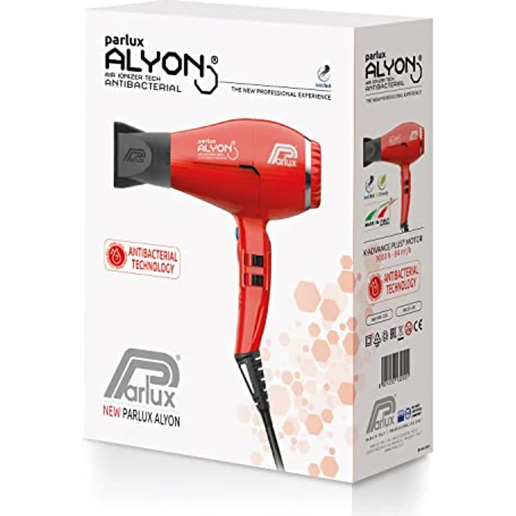 Parlux ALYON Haartrockner, 2250W, 4 Temperaturstufen, separate Kaltluft-Taste, Überhitzungsschutz, rot – Bild 3