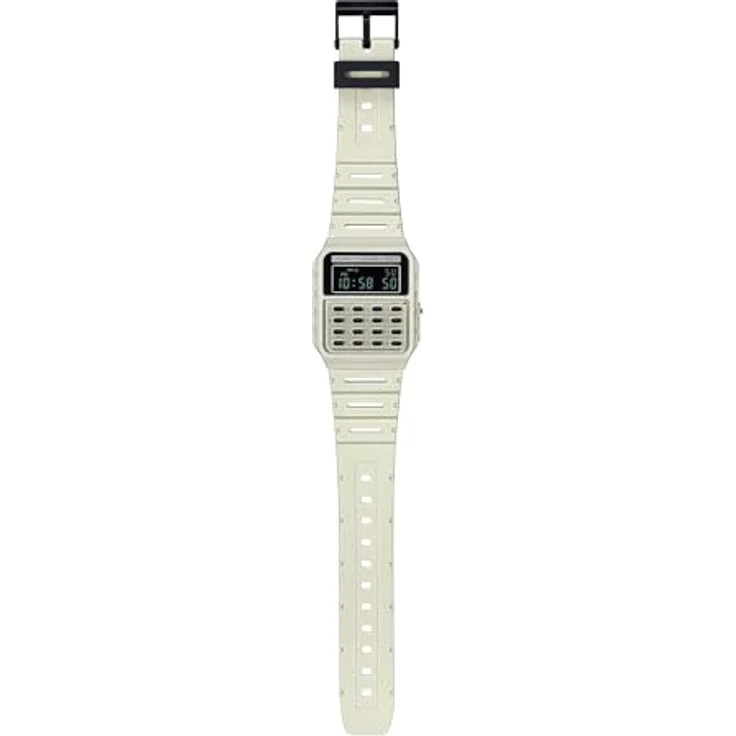 Casio CA-53WB-8BEF, Digitaluhr im Retro-Design mit Taschenrechner, Beige Kunststoffband und blauer Gehäusefarbe – Bild 4
