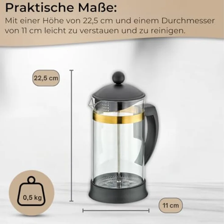 Cilio Kaffeebereiter Mariella Oro 8 Tassen, aus Borosilikatglas, hitzebeständig, auch für Tee geeignet – Bild 2