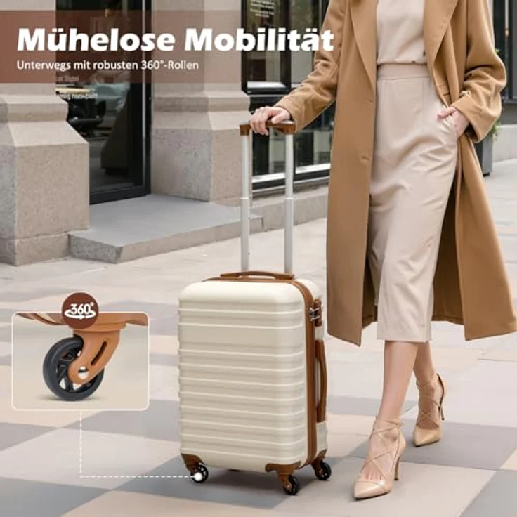 COOLIFE Koffer Trolley Set 5-teilig, ABS Hartschale mit 4 Rollen, TSA-Schloss, inkl. Reisetasche und Kulturbeutel – Bild 4