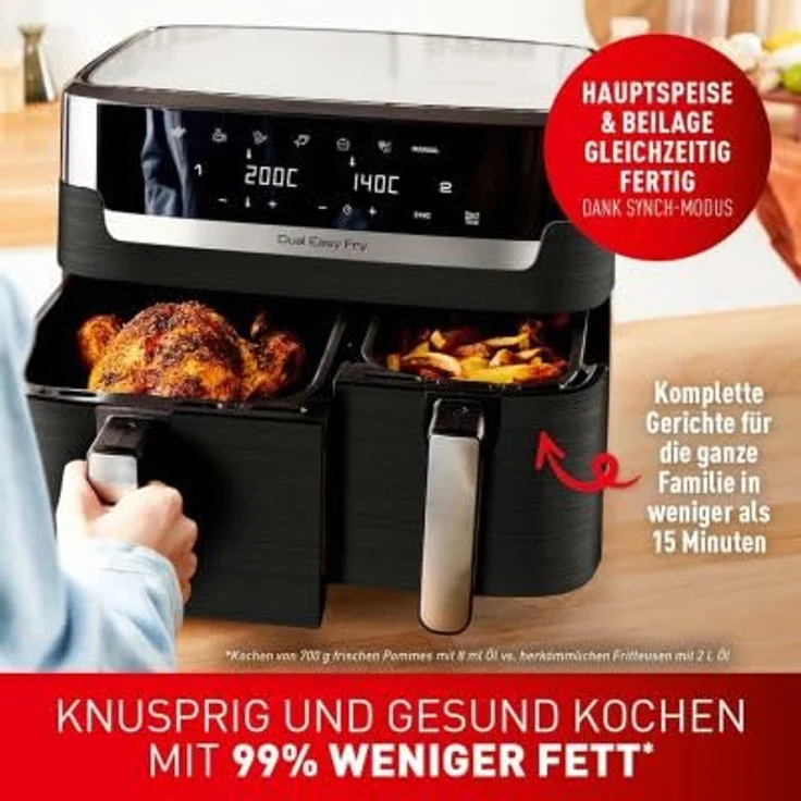 Tefal EY901N Heißluft-Fritteuse, 8,3 L Doppelkammer, 2700 W, Schwarz – Bild 4
