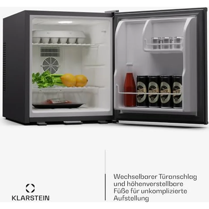 Klarstein Kühlschrank mit Glastür - 44L Mini-Kühlschrank für Getränke & Snacks, Klein & Leise, Verstellbare Ablagen, Schloss, wechselbarer Türanschlag, höhenverstellbare Füße – Bild 4