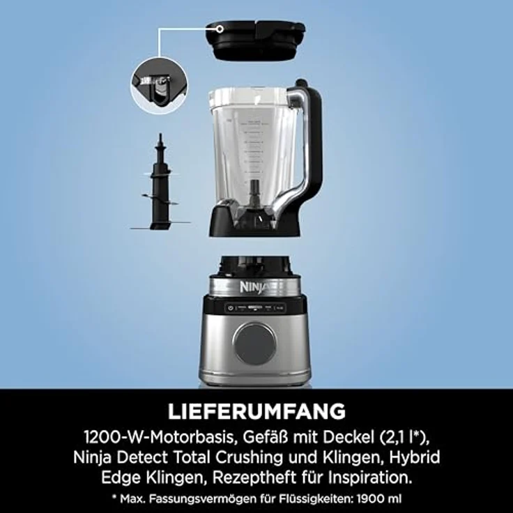 Ninja Detect Power Mixer Pro / Blender / Smoothie Maker, 1200 W, 2 L Krug, BlendSense-Technologie, schwarz – Bild 11