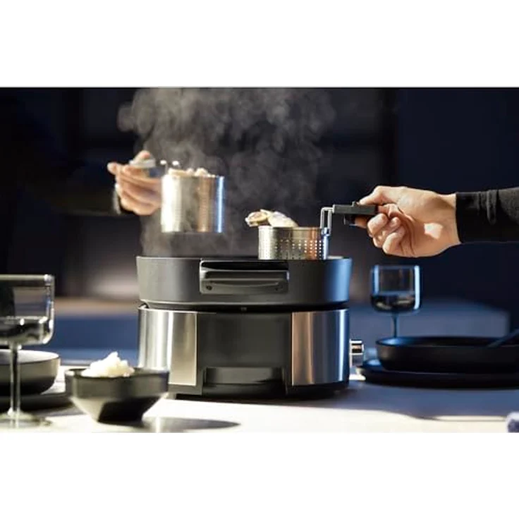 WMF Lono Hot Pot & Dampfgarer elektrisch 3,6l, chinesisches Fondue für 6 Personen, elektrische Dampfgarer, Dampfaufsatz für Dim Sum, Bao, Garkörbchen, 1700W, edelstahl matt – Bild 2