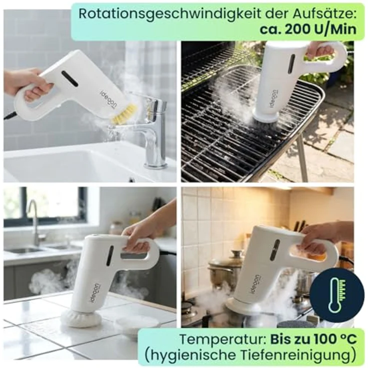 shop'n smile ideoon Dampfreiniger 3in1, 1200W, 100°C Dampftechnologie, 200 ml, beutellos, LED-Betriebsanzeige, 10 Min. Dampfbetrieb, 15 Sek. Aufheizzeit – Bild 4