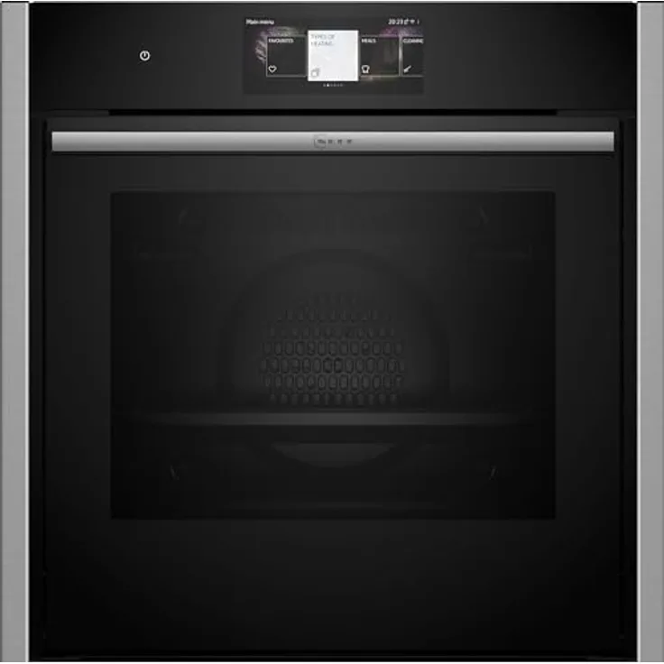Neff B64CT73N0, N90, CircoTerm Slide und Hide Einbaubackofen, 60x60cm, Edelstahl, 6.8 Zoll Full Touch TFT-Farb- und Grafikdisplay,Pyrolyse, Home Connect, Multipoint Bratenthermometer