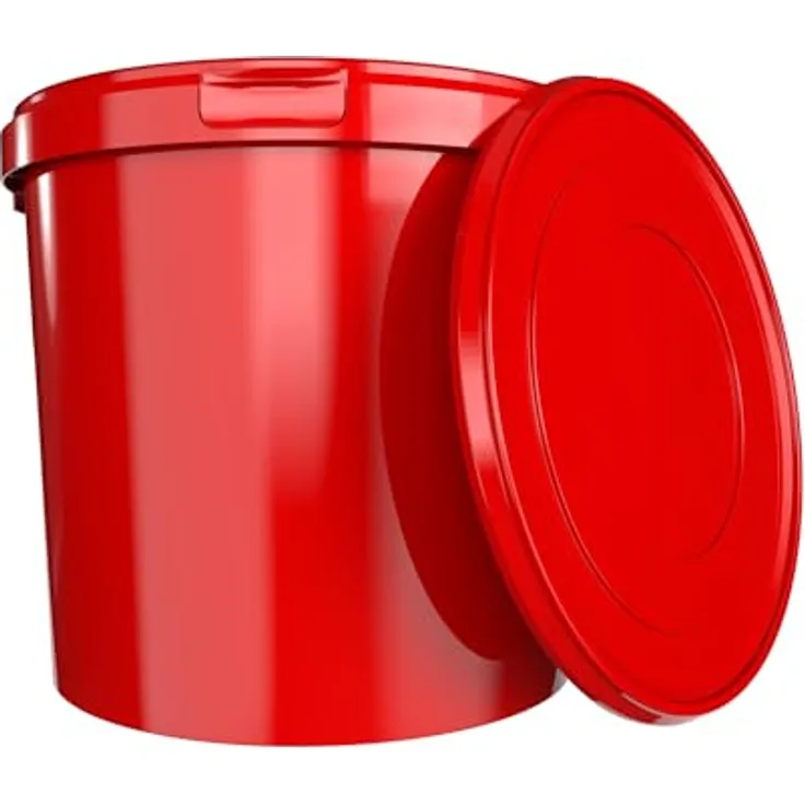 FixedByU Eimer mit Deckel 10 L, lebensmittelecht und stapelbar, rot, aus stabilem PP-Material