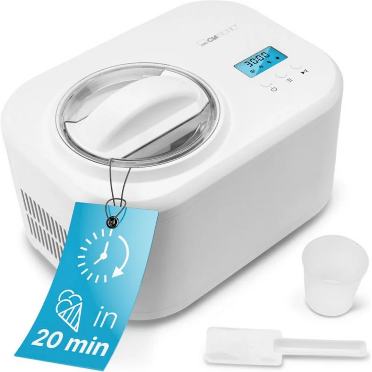 CLATRONIC ICM 3799, Kompressor-Eismaschine 2 in 1 mit 1L Kapazität, für Eiscreme und Joghurt, weiß