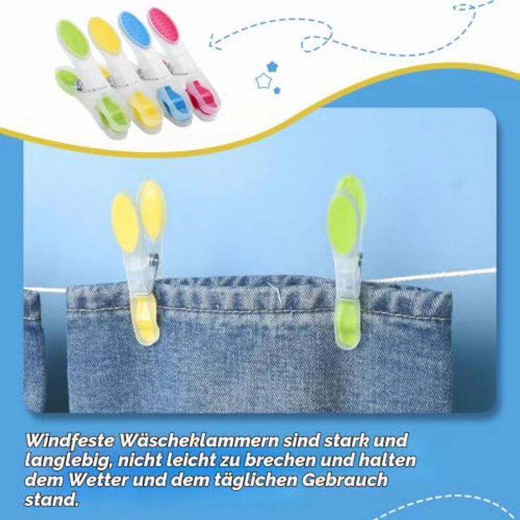 AiQInu 60 Stück Wäscheklammern, Mehrfarbig mit rutschfestem Silikon, platzsparend und markenfrei für Wäsche, Handtücher und Socken – Bild 5