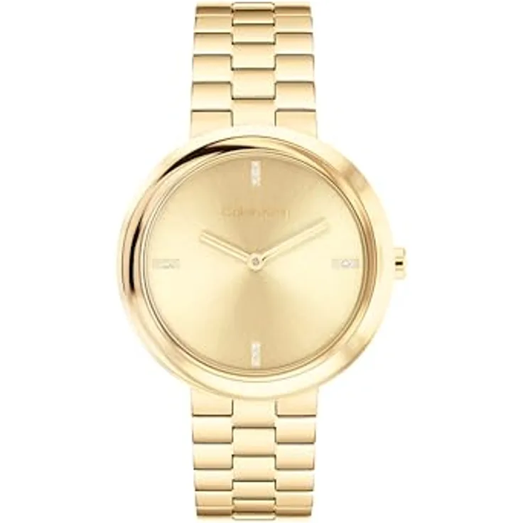 Calvin Klein Quarzuhr Twisted Bezel 25100094, Damenuhr mit goldfarbenem Edelstahlarmband, analog, spritzwassergeschützt, Zifferblatt mit Glassteinen