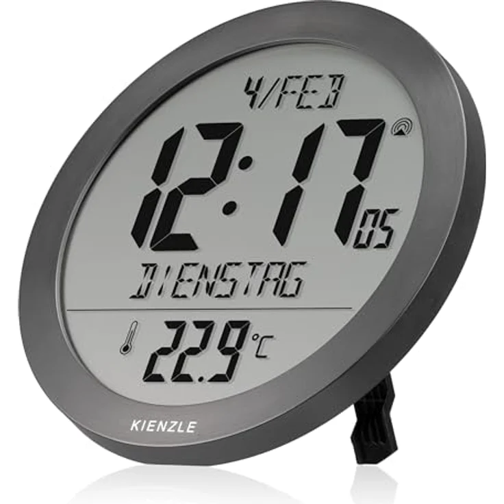 Kienzle Funkwanduhr Tischuhr mit 18,7 cm Display, DCF-Zeit, Temperaturanzeige, 2 Weckzeiten, Schlummerfunktion, anthrazit – Bild 1