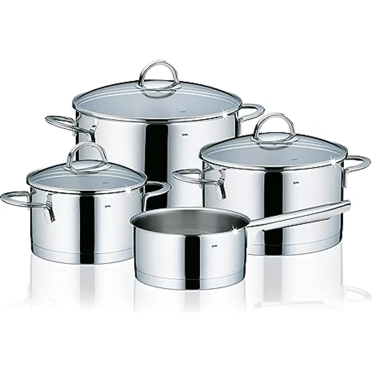 Kela 10969 Kochtopf-Set, 4tlg., 3 Glasdeckel, Induktionsgeeignet, Edelstahl, Glänzend, 1,5/ 2,0/ 3,5 / 6,0 l Cailin