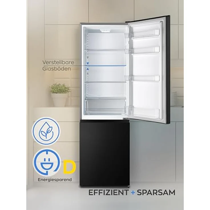 Heinrich´s Kühlgefrierkombination 269 Liter, LED Beleuchtung, leise 39dB, schwarz-inox – Bild 2