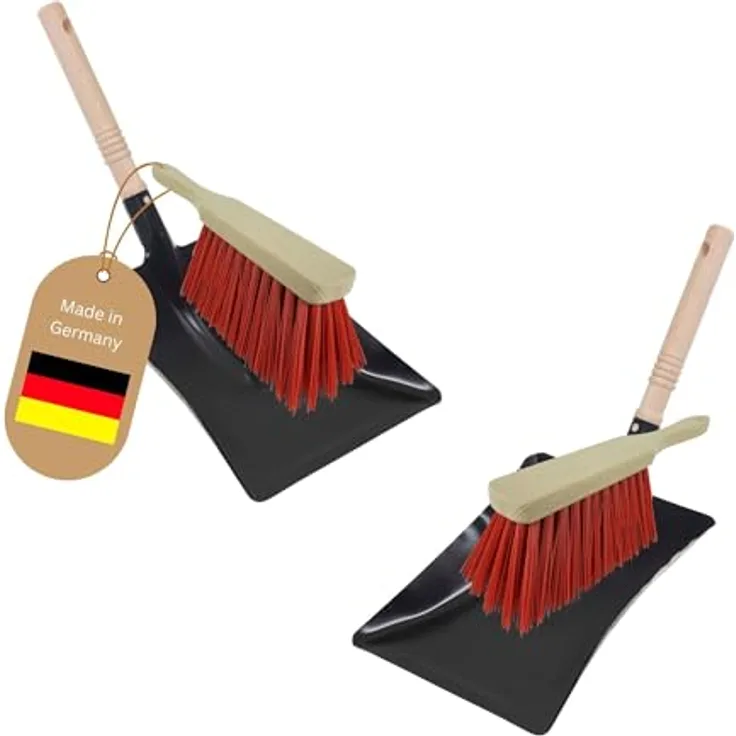 Novaliv 2X Kehrblech Set Kehrblechgarnitur Handfeger ELASTONBORSTEN und Kehrblech Metall schwarz lackiert Kehrblechbesen zum Aufkehren Handkehrset Kehrblechset Kehrschaufel Feger und Kehrblech