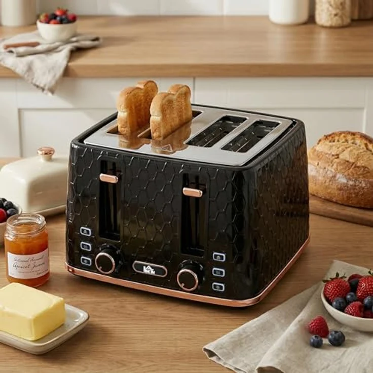 HOMCOM Toaster 4 Scheiben, Schwarz mit 7 Bräunungsstufen, Auftaufunktion und Aufwärmfunktion – Bild 9
