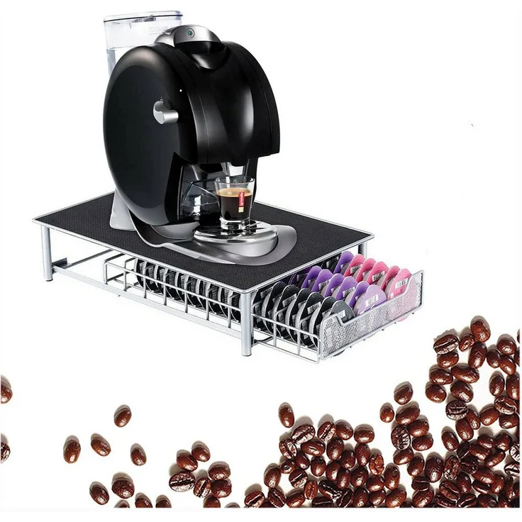 Youyijia Kapsel-/Kaffeepadmaschine Kapselschublade-60, schwarzes Metallregal für 60 Kapseln, platzsparendes Design