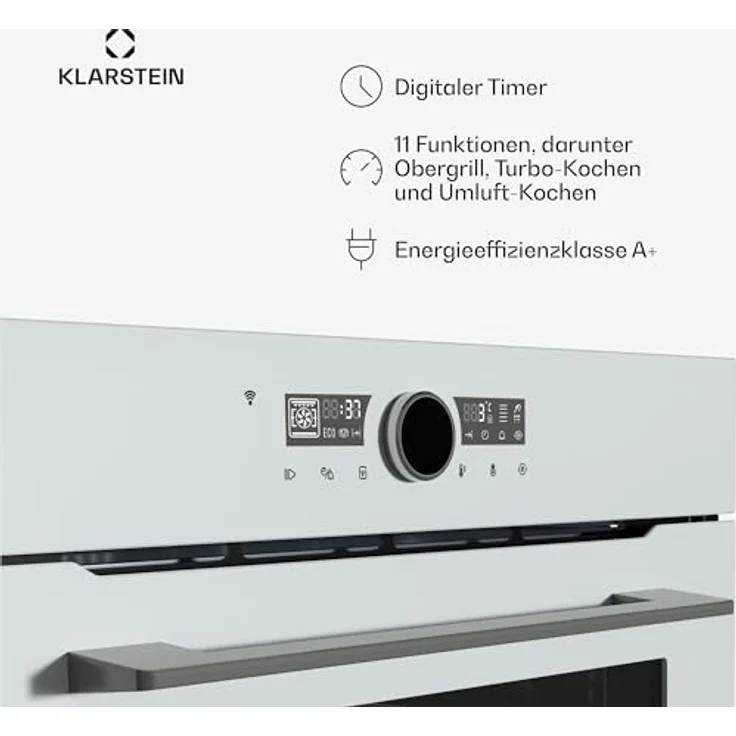 Klarstein Illuminosa Smart Einbaubackofen, 73 L, 11 Funktionen, WLAN-Steuerung, Energieeffizienz A+, Dreifach Verglaste Tür, 2800 W, Kindersicherung – Bild 4